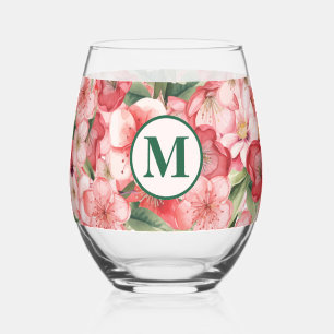 Verre À Vin Sans Pied Monogramme personnalisé floral rose