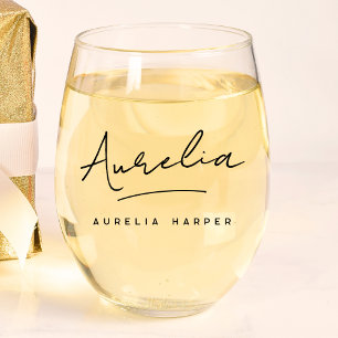 Verre À Vin Sans Pied Monogramme personnalisé Nom de signature de script