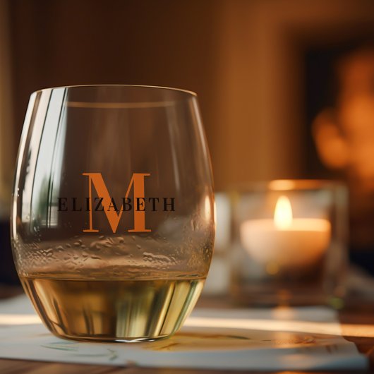 Verre À Vin Sans Pied Monogramme personnalisé Nom initial élégant