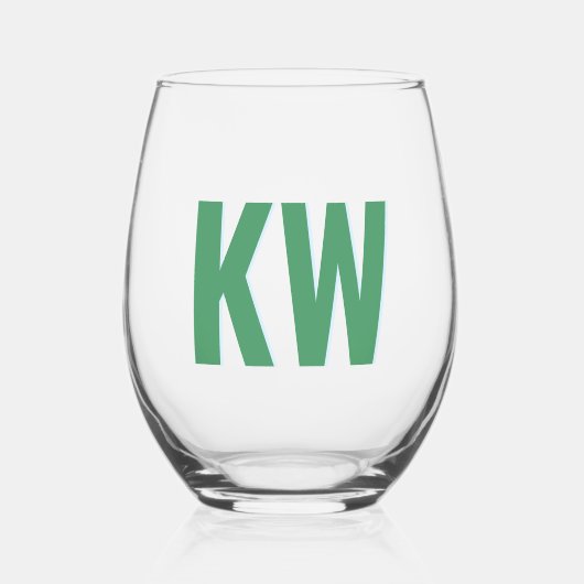 Verre À Vin Sans Pied Monogramme Personnalisé Ombre Bleue Verte Moderne (Recto)