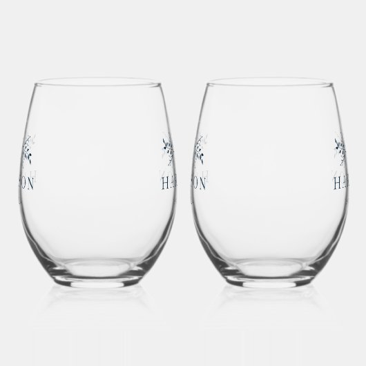 Verre À Vin Sans Pied monogramme rustique simple nom initial bleu marine (Gauche)