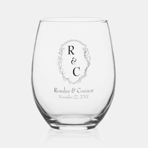 Verre À Vin Sans Pied Monogramme simple et élégant en deux crêtes de vig