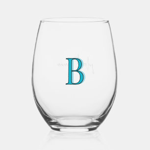Verre À Vin Sans Pied Monogramme simple turquoise & Noms