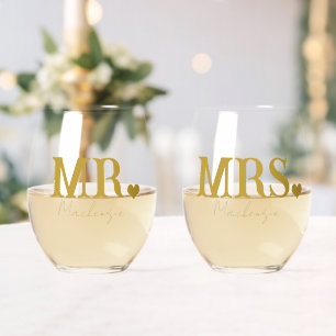 Verre À Vin Sans Pied Monsieur et Madame Nouvellement Mariés