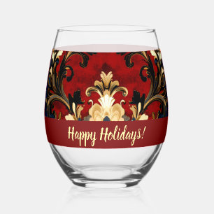 Verre À Vin Sans Pied Motif classique rouge et or