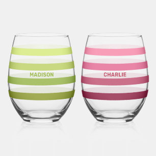 Verre À Vin Sans Pied Motif de bandes de noms personnalisés