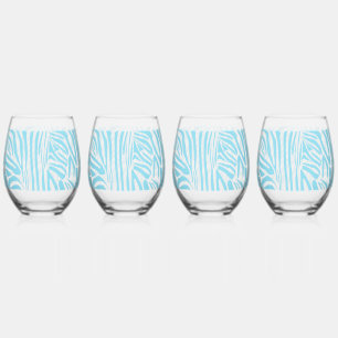 Verre À Vin Sans Pied Motif Zèbre Bleu