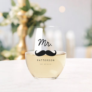 Verre À Vin Sans Pied Moustache moderne M. Groom Mariage