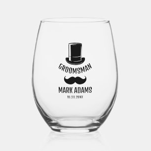 Verre À Vin Sans Pied Moustachu chapeau noir gentleman garçons d'honneur