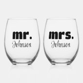 Verre À Vin Sans Pied Mr & Mrs Mariage personnalisé Chic Script (Recto)
