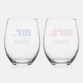 Verre À Vin Sans Pied Mr & Mrs Mariage personnalisé Chic Script (Verso)