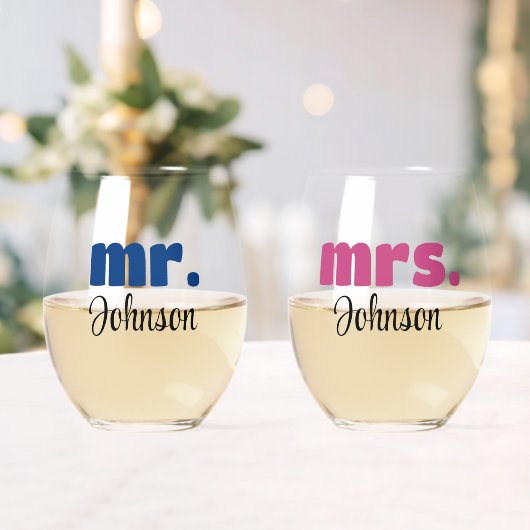 Verre À Vin Sans Pied Mr & Mrs Mariage personnalisé Chic Script (Insitu (Mariage))