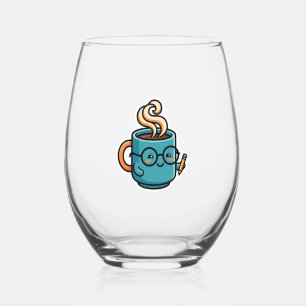 Verre À Vin Sans Pied Mug à café Kawaii mignon portant des lunettes de l