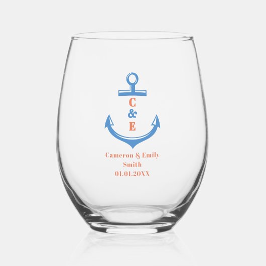 Verre À Vin Sans Pied Nautical Anchor Monogrammed Paddle  (Recto)