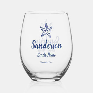 Verre À Vin Sans Pied Nautical Navy Blue Coastal Starfish Beach house