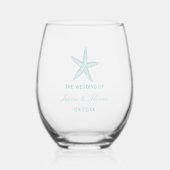 Verre À Vin Sans Pied Nautique Turquoise Starfish Beach Mariage (Recto)