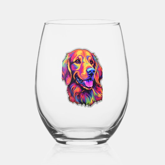 Verre À Vin Sans Pied Neon Golden Retriever (Recto)