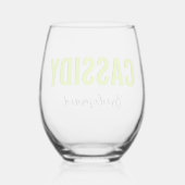 Verre À Vin Sans Pied Neon Lime Jaune 3D Nom Élégant Bridesmaid (Verso)