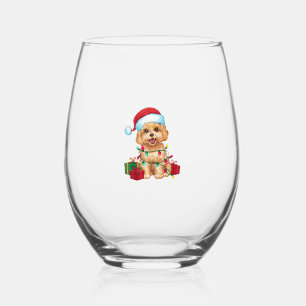 Verre À Vin Sans Pied Noël Éclairage Santa Chapeau Maltipoo Chien Noël