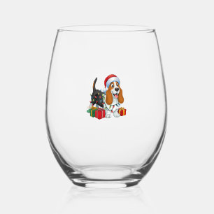 Verre À Vin Sans Pied Noël Éclairage Santa Hat Basset Hound Chien Noël