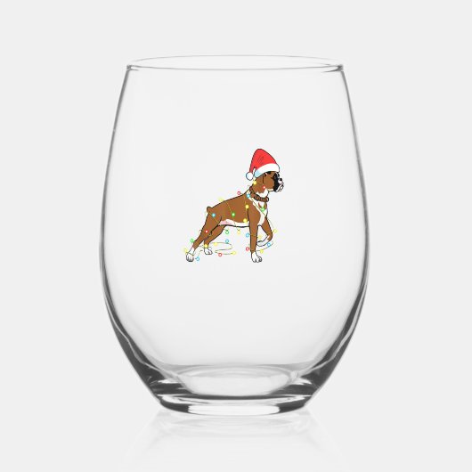 Verre À Vin Sans Pied Noël Lumières Boxer Amoureux des chiens Funny Cade (Recto)