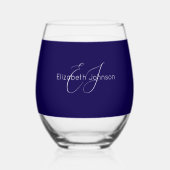 Verre À Vin Sans Pied nom classique élégant customisé bleu et blanc (Recto)