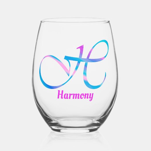 Verre À Vin Sans Pied Nom customisé Monogramme "H" Rose printanier Abstr (Recto)