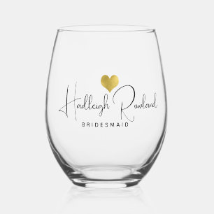 Verre À Vin Sans Pied Nom de demoiselle d'honneur manuscrit personnalisé