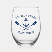 Verre À Vin Sans Pied Nom de famille Beach House Ancre nautique Oars Mar (Recto)