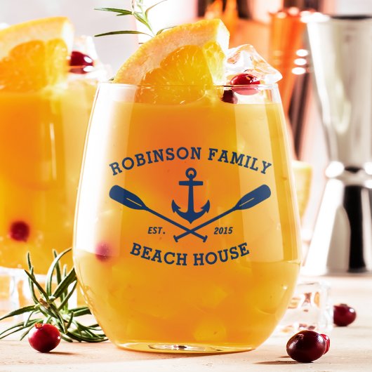 Verre À Vin Sans Pied Nom de famille Beach House Ancre nautique Oars Mar