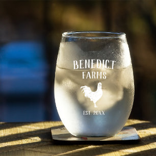 Verre À Vin Sans Pied Nom de ferme personnalisé du poulet rustique