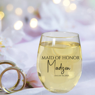 Verre À Vin Sans Pied Nom de la femme d'honneur Date Personnalisée