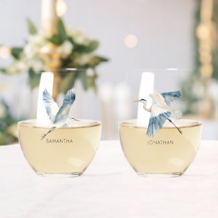 Verre À Vin Sans Pied Nom de l'élégant Flying Blue Herons