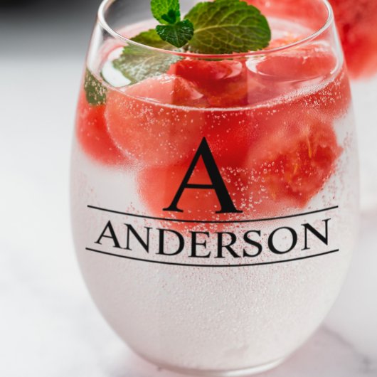 Verre À Vin Sans Pied Nom de monogramme Classique personnalisée