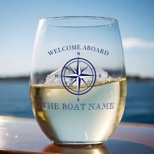 Verre À Vin Sans Pied Nom du bateau du Rose de boussole nautique