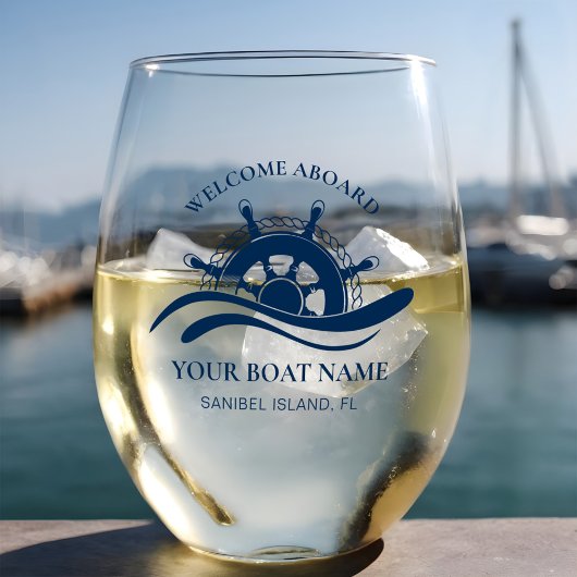 Verre À Vin Sans Pied Nom du bateau nautique Roue du navire Marine Bleu