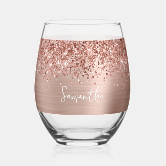 Verre À Vin Sans Pied Nom du glamour or Rose Glitt