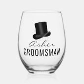 Verre À Vin Sans Pied Nom du Groomsman Mariage Top Hat Date (Recto)