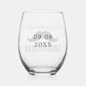 Verre À Vin Sans Pied Nom du Groomsman Mustache Mariage Date (Verso)