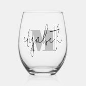 Verre À Vin Sans Pied Nom du script à la main Monogramme (Recto)