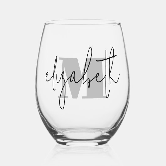 Verre À Vin Sans Pied Nom du script à la main Monogramme (Recto)