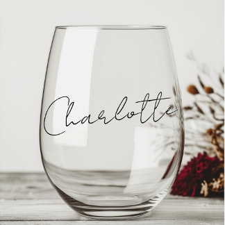 Verre À Vin Sans Pied Nom élégant dans le script de style manuscrit