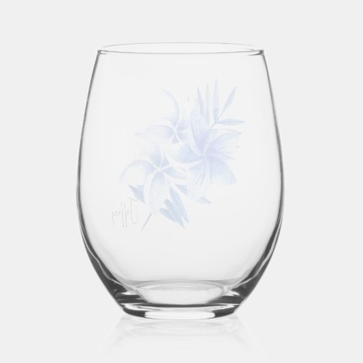 Verre À Vin Sans Pied Nom élégant subtil, Frangipanis Tropical Cobalt (Verso)