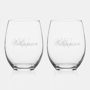 Verre À Vin Sans Pied Nom et monogramme en gris