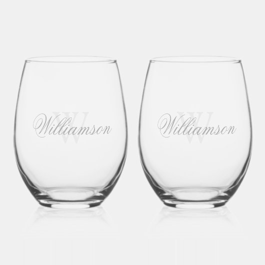 Verre À Vin Sans Pied Nom et monogramme en gris (Recto)