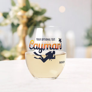 Verre À Vin Sans Pied Nom et texte personnalisés Cayman Islands Scuba Di