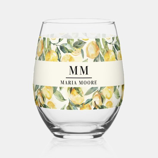 Verre À Vin Sans Pied Nom initial du monogramme citron (Verso)
