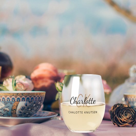 Verre À Vin Sans Pied Nom initial du monogramme simple