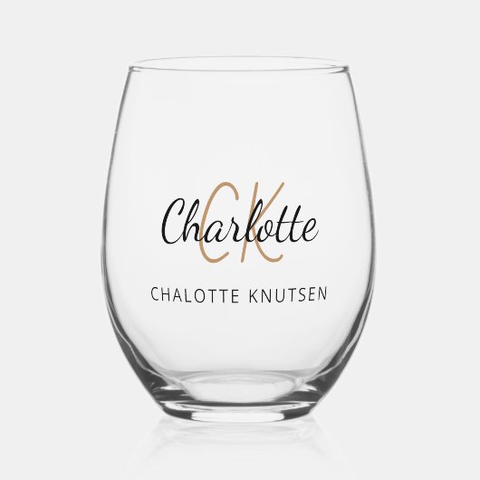 Verre À Vin Sans Pied Nom initial du monogramme simple (Recto)