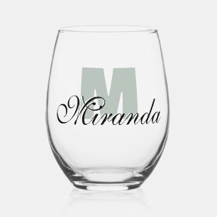 Verre À Vin Sans Pied Nom initial et noir du gris de cendre Moderne